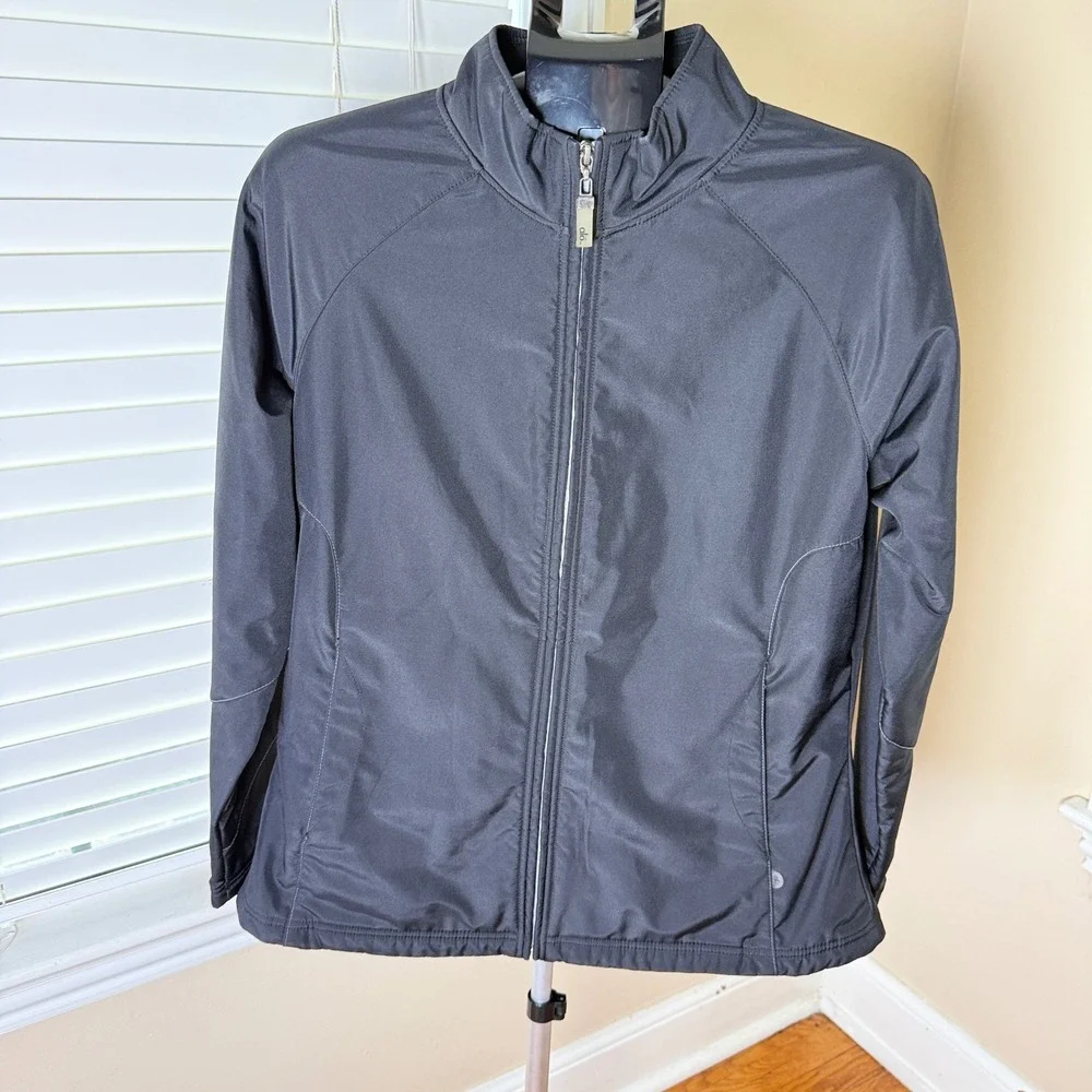 Alo Yoga Vintage Full Zip Track Jacket Black Fleece Lined Mock Neck XL